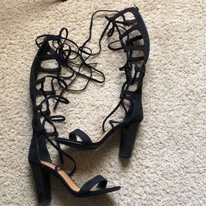 Black lace up heeled sandals